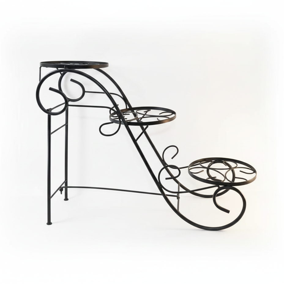 Spiral Step 3-Pot Iron Plant Stand