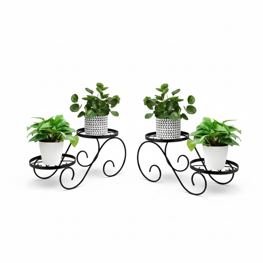 Black Double Scroll Iron Planter Stand – Twin Pot Display