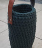Handknitted Bottle Cover with leather handle – Green