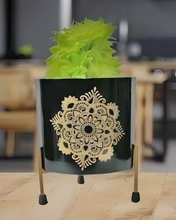Mandala Accent Metal Planter with Stand