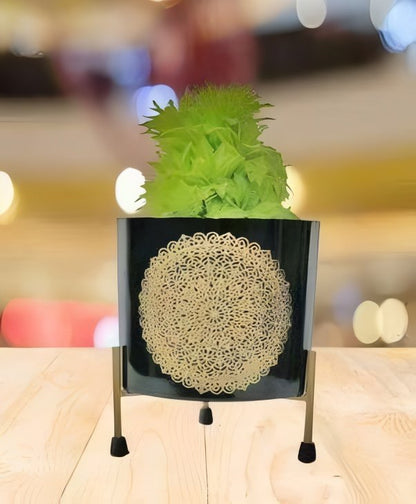 Mandala Accent Metal Planter with Stand