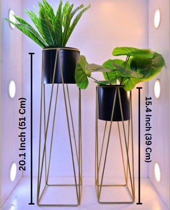 Metal Plant Stands with Cylindrical Pots – Set of 2 Modern Planters
