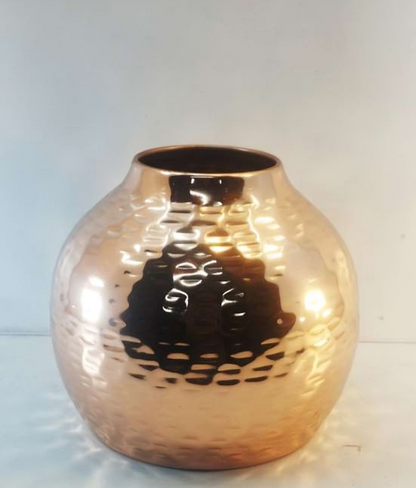 Round Hammered Metal Vase – Brass & Copper Finish