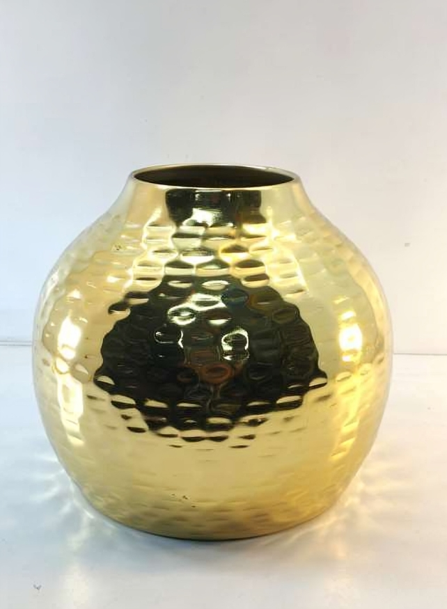 Round Hammered Metal Vase – Brass & Copper Finish