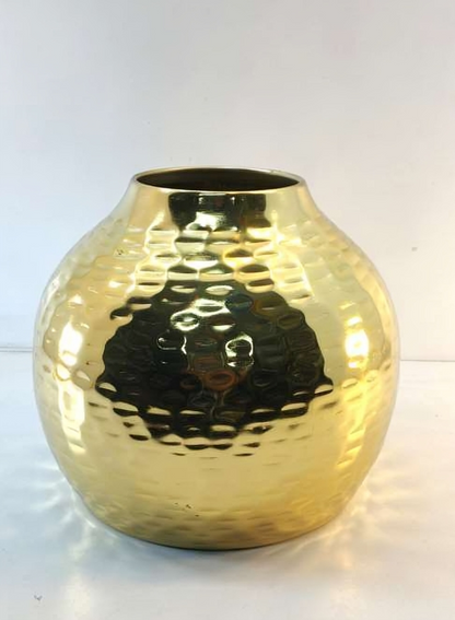 Round Hammered Metal Vase – Brass & Copper Finish
