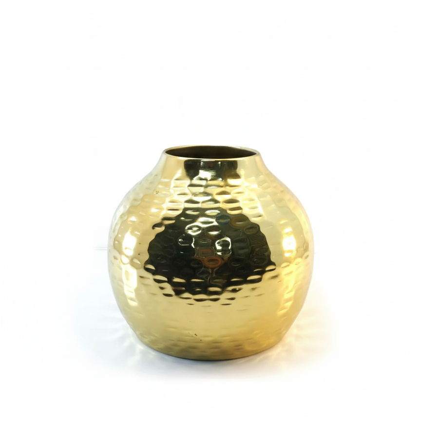 Round Hammered Metal Vase – Brass & Copper Finish