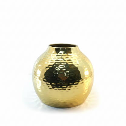 Round Hammered Metal Vase – Brass & Copper Finish