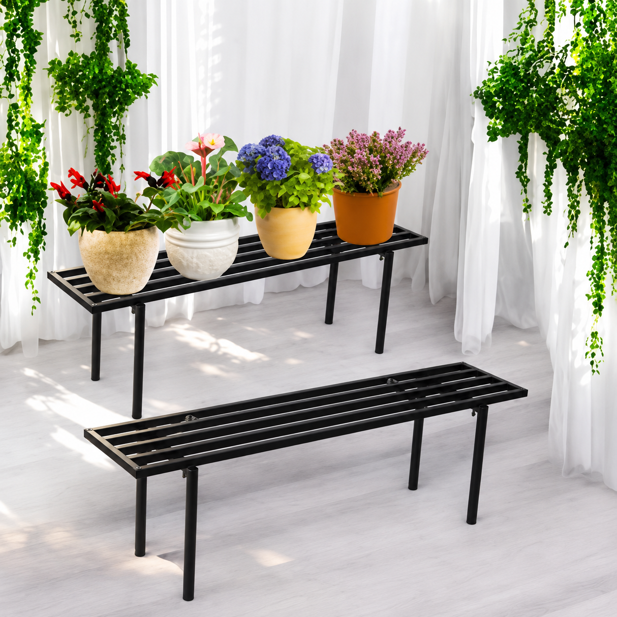 Iron Folding Multi-Purpose Slatted Plant Stand