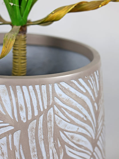 Leaf Grey Beige Fiberglass Planter
