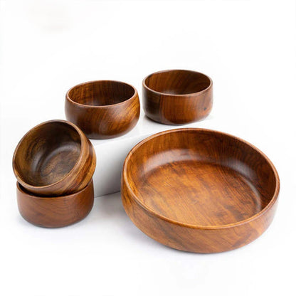 Baro Sheesham Wood Bowl Set | 1 Large & 4 Small Serving Bowls