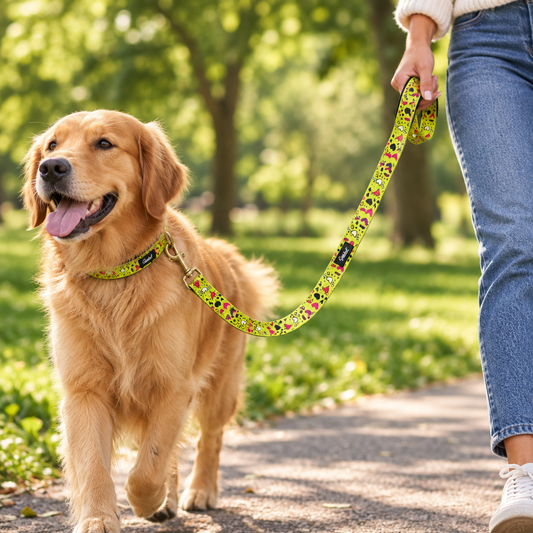 Printed Dog & Cat Leash Yellow