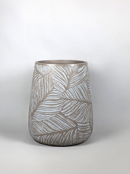 Leaf Grey Beige Fiberglass Planter
