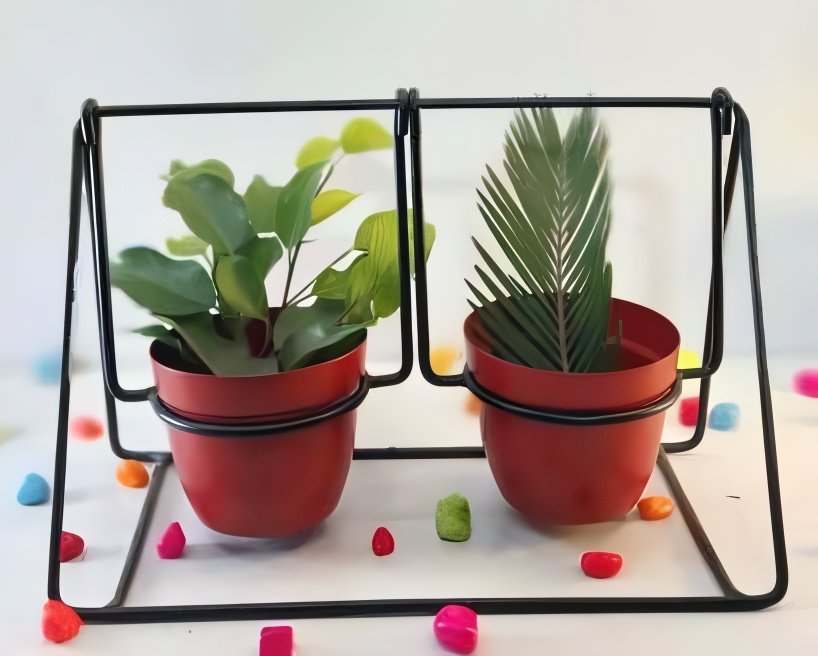 Metal Swing Planter – Twin Pot Hanging Frame