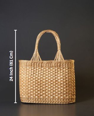 Willow Wicker Shopping Basket – Handwoven Kashmiri Basket with Double Handles – 18″ x 6″ x 24″