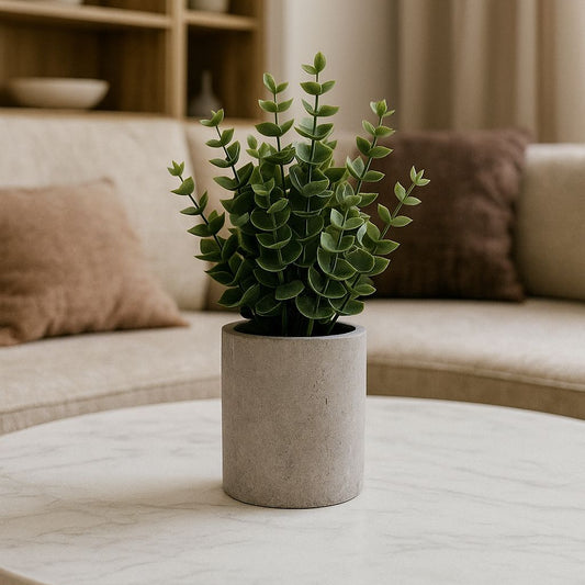 Artificial Potted Greenery in Gray Pulp Pot