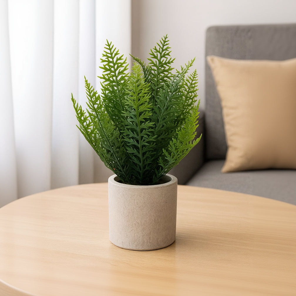 Artificial Potted Greenery in Gray Pulp Pot