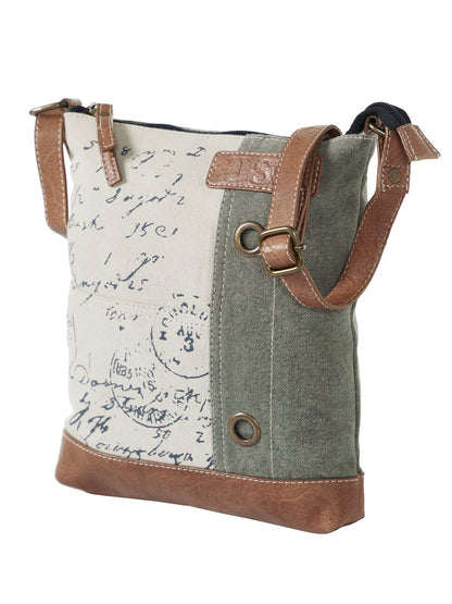 Artaflora- Cotton Canvas Messenger Crossbody Sling Bag with Stylish Design for Women: Vintage Script Cream