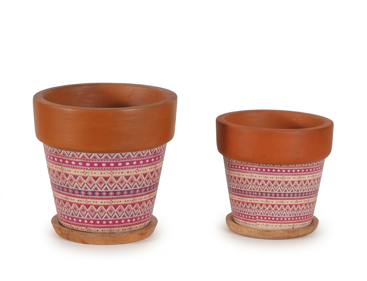 Artisan Ikat Terracotta Planter Set