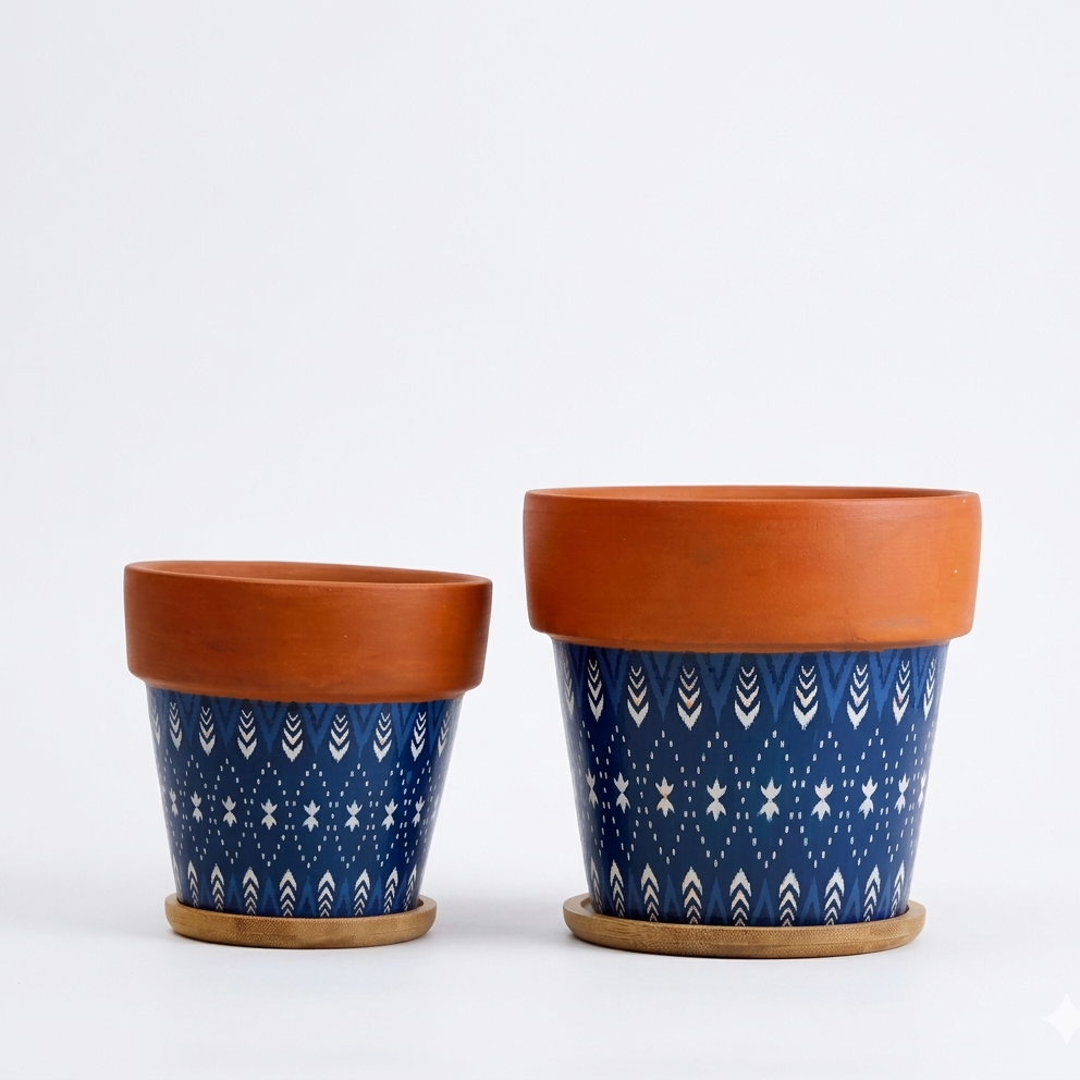 Artisan Ikat Terracotta Planter Set