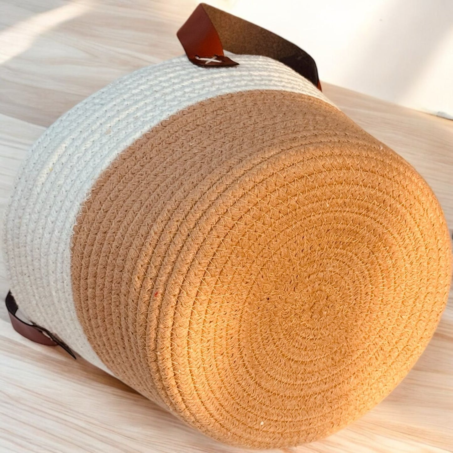 Versatile Round Jute Basket with PU Handle – Hamper, Fruit & Gift Basket (9.5″X7″)