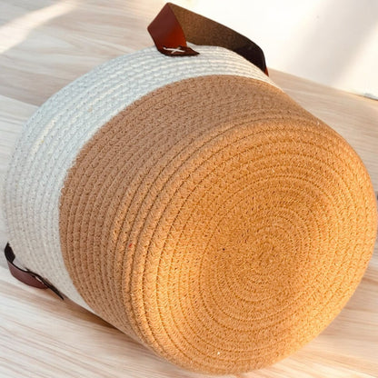 Versatile Round Jute Basket with PU Handle – Hamper, Fruit & Gift Basket (9.5″X7″)