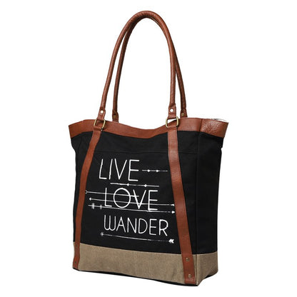 Large Canvas Zipper Tote Bag for Work & School - Black | Classic