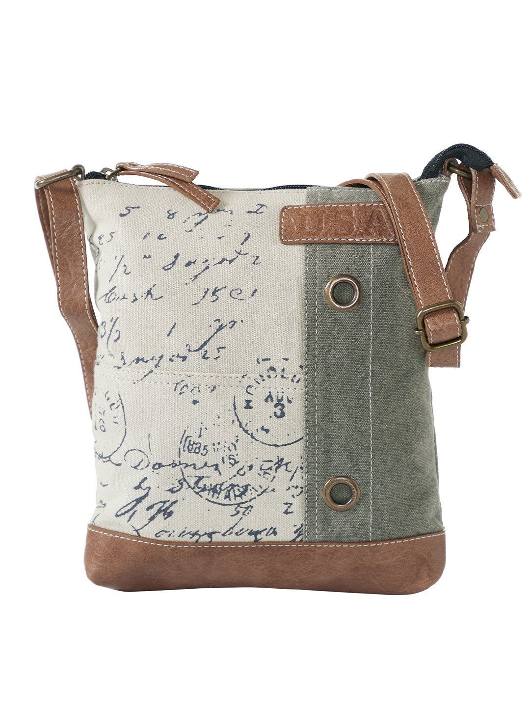 Artaflora- Cotton Canvas Messenger Crossbody Sling Bag with Stylish Design for Women: Vintage Script Cream