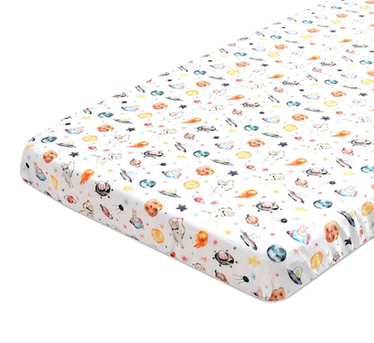 Premium Printed Muslin Fitted Crib sheet Pets of the Galaxy