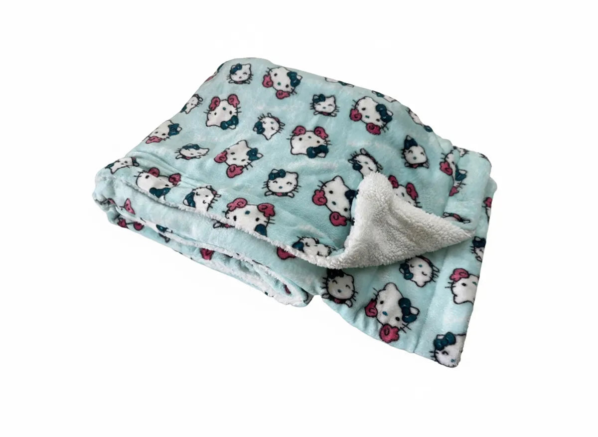 Luxury Reversible Flannel Sherpa Blanket Kitty World
