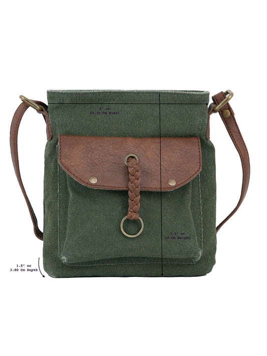 Artaflora – 100% Cotton Canvas Small Messenger Crossbody Vintage Sling Bag with Stylish Design for Women (Forest Green)