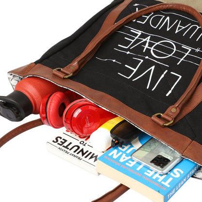 Large Canvas Zipper Tote Bag for Work & School - Black | Classic