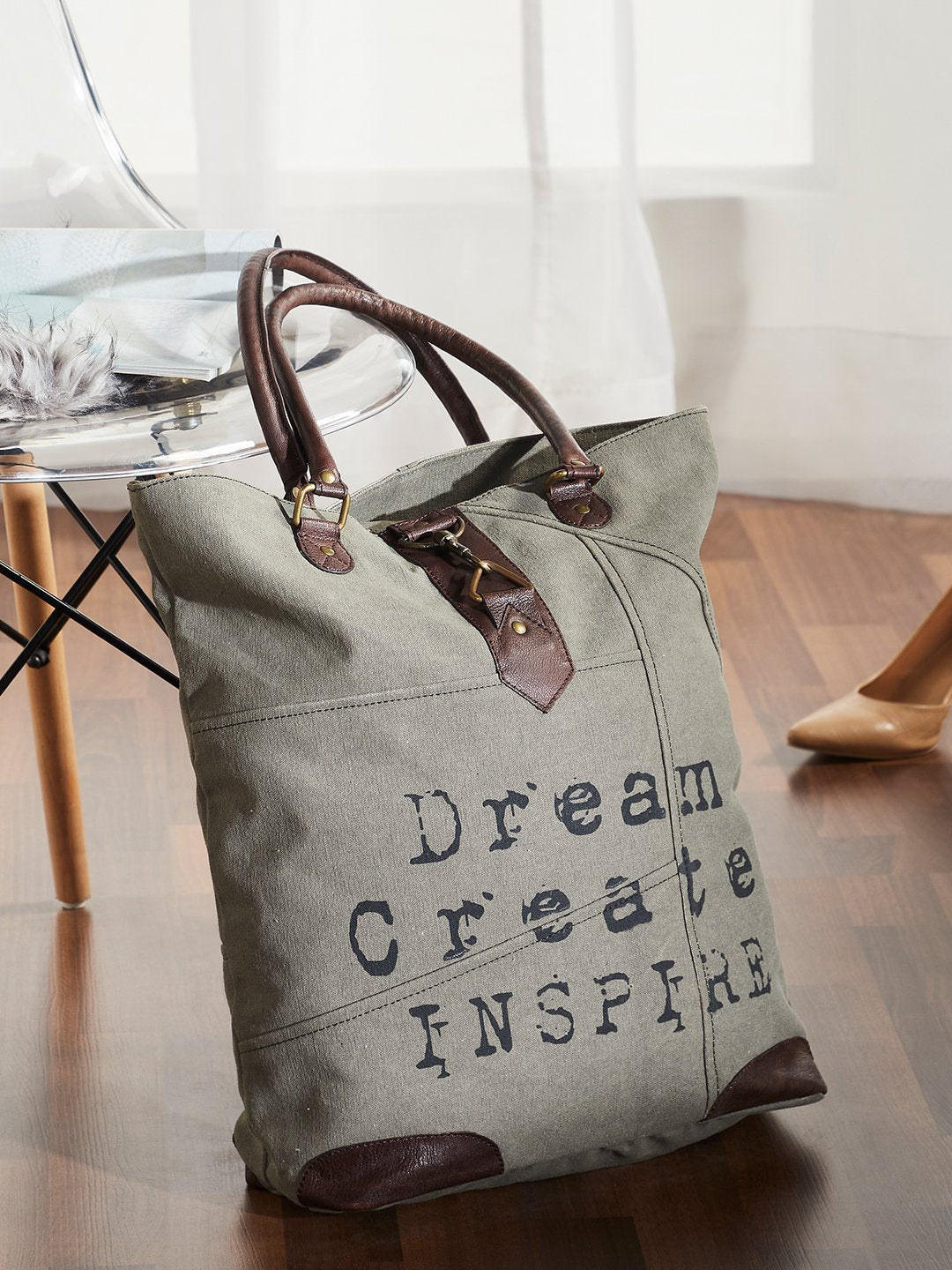 Large Canvas Travel & Weekend Handbag - Grey | Casual Shoulder Bag