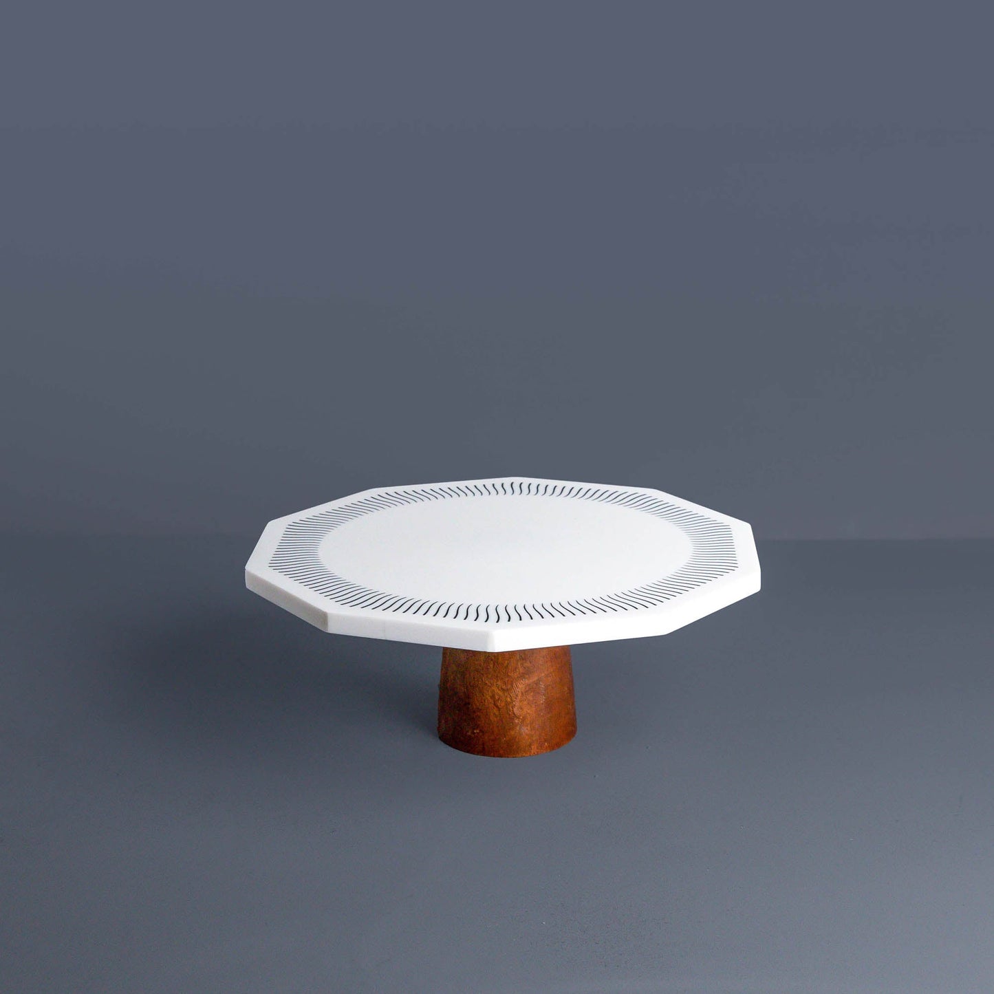 Christa Octagonal Marble & Wood Cake Stand