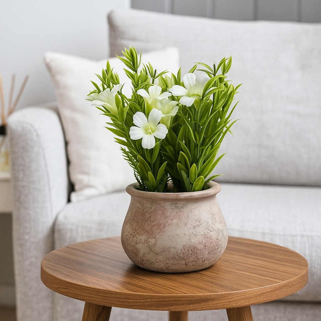 Artificial Flower Plant in Brick-Red Pulp Pot