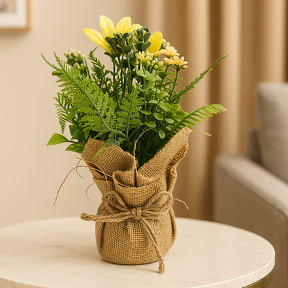 Cloth Bonsai Flower Plant in Burlap Sack Pot