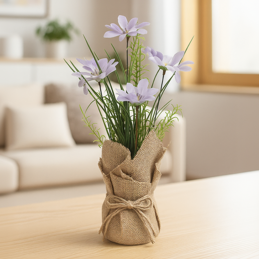 Cloth Wildflower Arrangement in Burlap Sack Pot