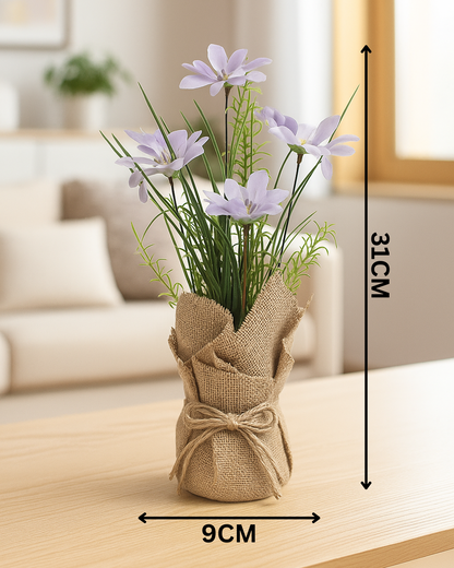 Cloth Wildflower Arrangement in Burlap Sack Pot