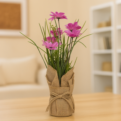 Cloth Wildflower Arrangement in Burlap Sack Pot