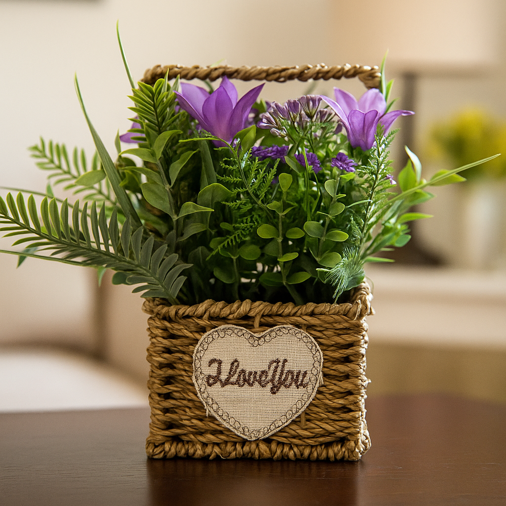 Cloth Flower Arrangement in Woven Basket