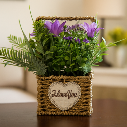 Cloth Flower Arrangement in Woven Basket