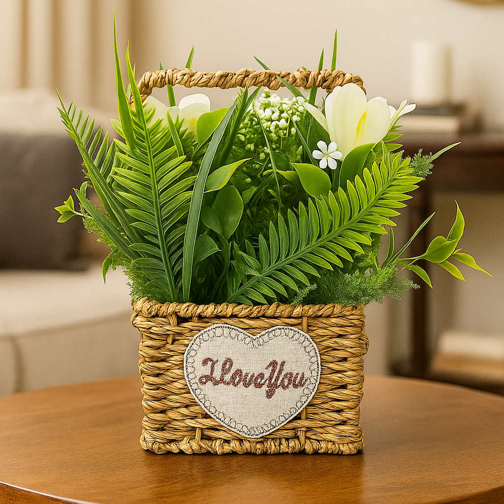 Cloth Flower Arrangement in Woven Basket