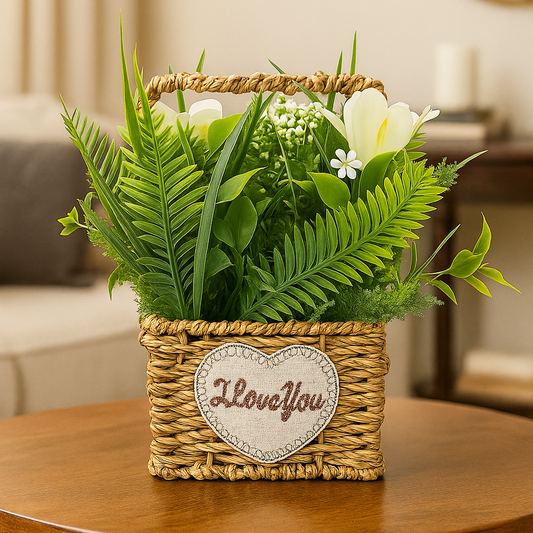 Cloth Flower Arrangement in Woven Basket