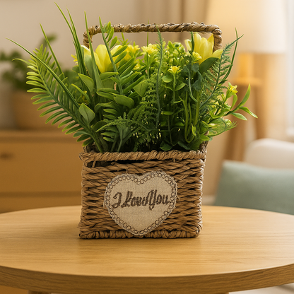 Cloth Flower Arrangement in Woven Basket