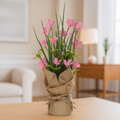 Cloth Wildflower Arrangement in Burlap Sack Pot