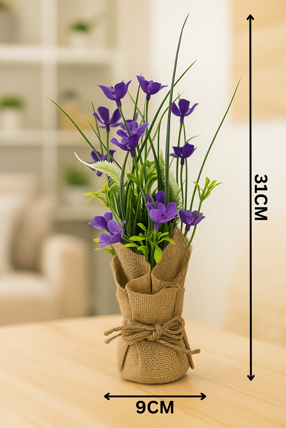 Cloth Wildflower Arrangement in Burlap Sack Pot