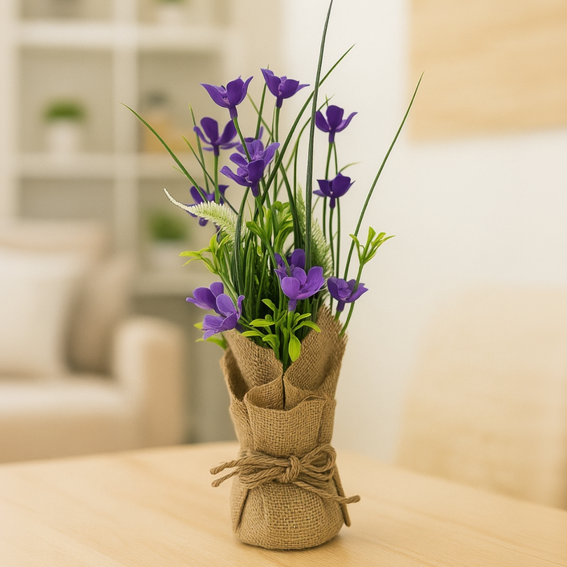 Cloth Wildflower Arrangement in Burlap Sack Pot