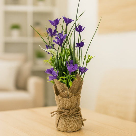 Cloth Wildflower Arrangement in Burlap Sack Pot