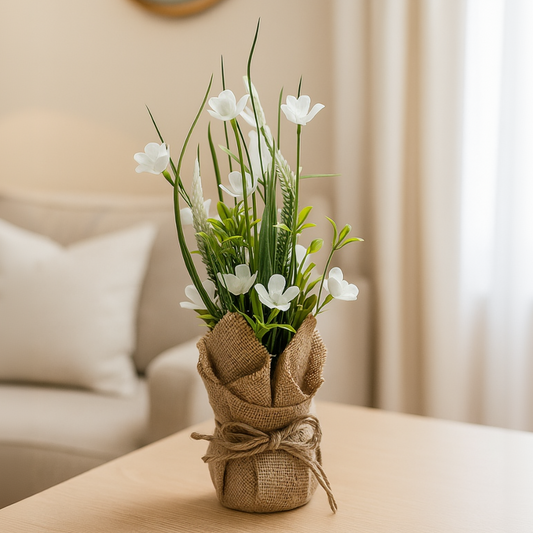 Cloth Wildflower Arrangement in Burlap Sack Pot