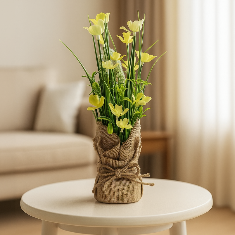 Cloth Wildflower Arrangement in Burlap Sack Pot