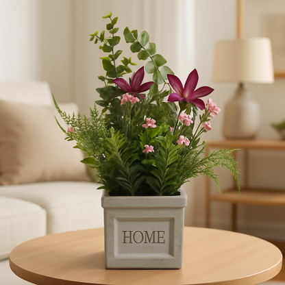 Cloth Flower Arrangement in Home Engraved Pulp Pot